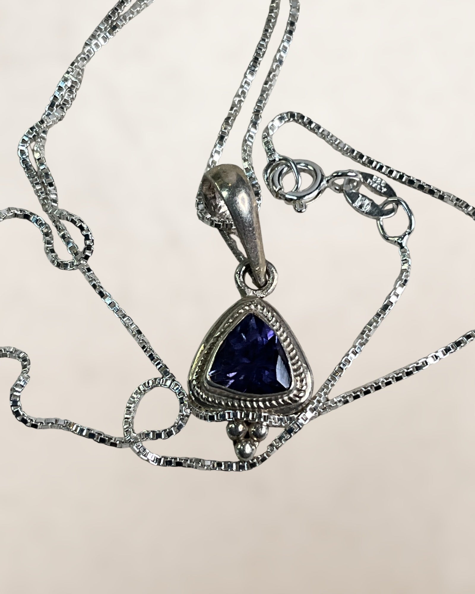 Sterling Silver Trillion Cut Tanzanite Pendant Necklace
