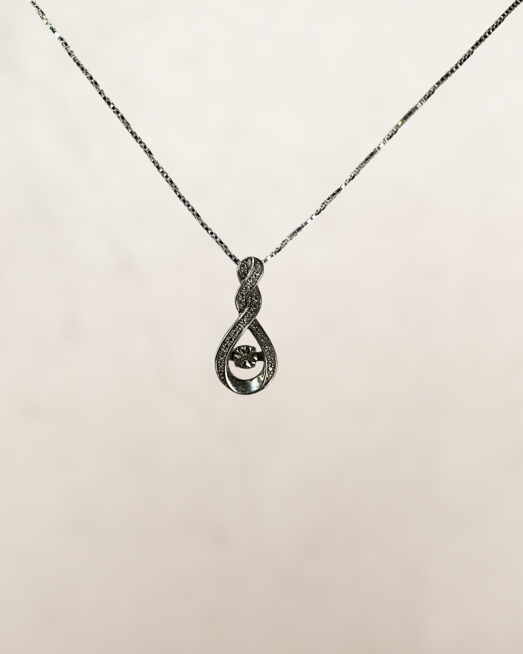 Sterling Silver Real Round-Cut Diamond Twisted Infinity Slide Pendant Necklace