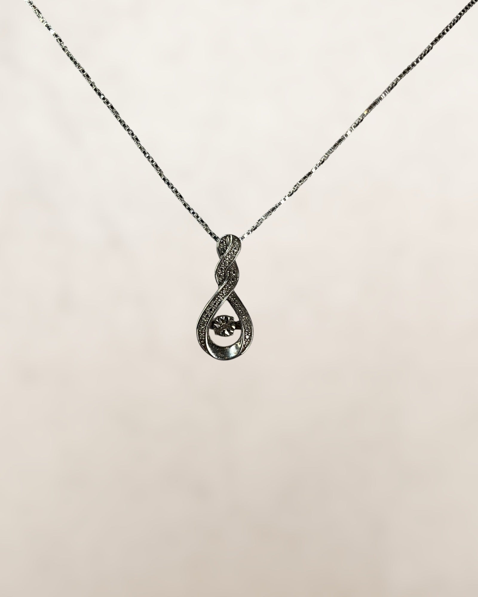 Sterling Silver Real Round-Cut Diamond Twisted Infinity Slide Pendant Necklace