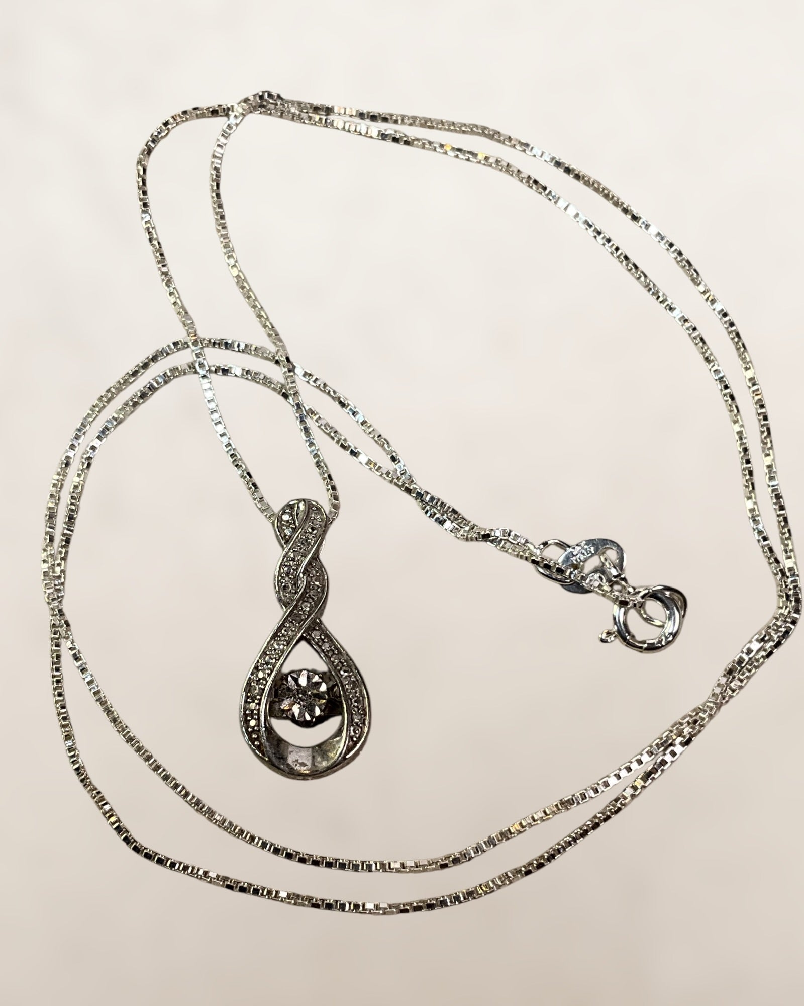 Sterling Silver Real Round-Cut Diamond Twisted Infinity Slide Pendant Necklace