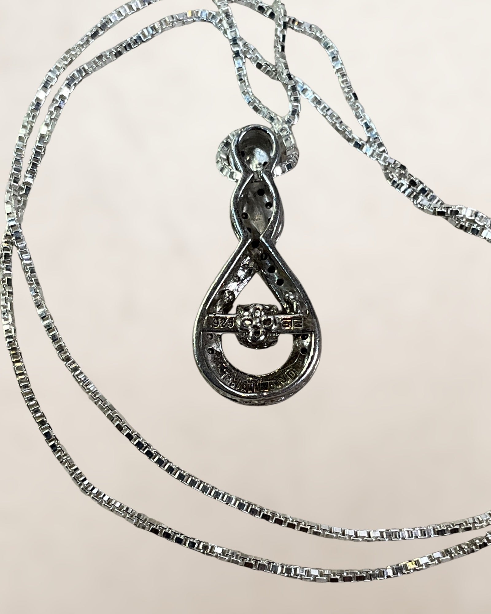 Sterling Silver Real Round-Cut Diamond Twisted Infinity Slide Pendant Necklace