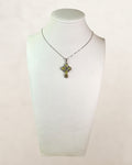 Sterling Silver Celtic Cross Featuring Green Connemara Marble and Marcasite Accents Pendant Necklace