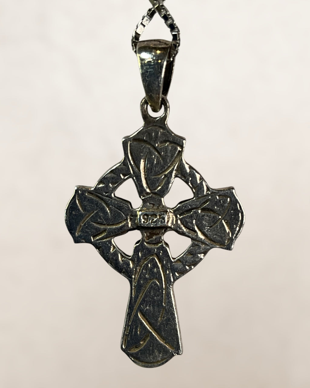 Sterling Silver Celtic Cross Featuring Green Connemara Marble and Marcasite Accents Pendant Necklace