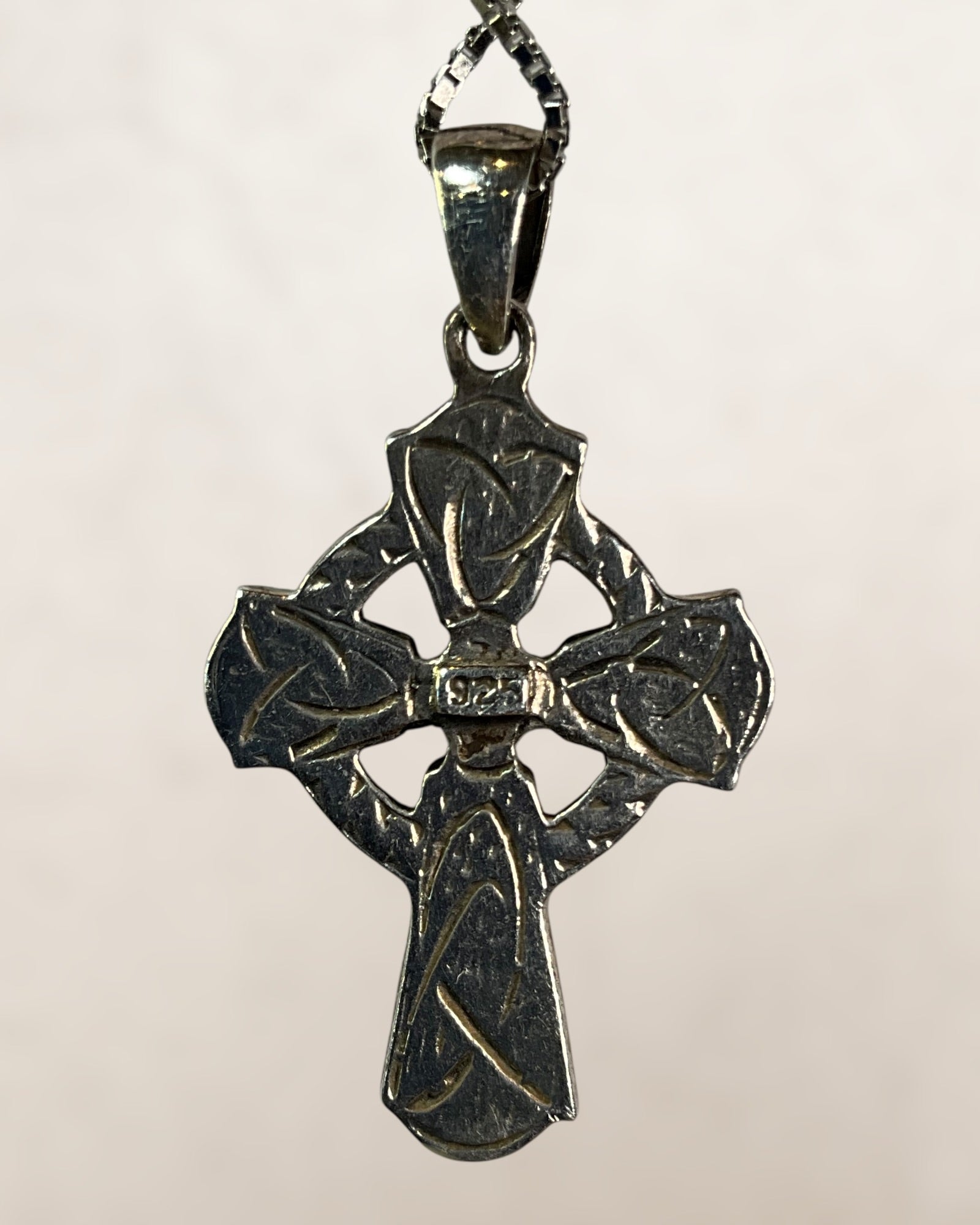 Sterling Silver Celtic Cross Featuring Green Connemara Marble and Marcasite Accents Pendant Necklace