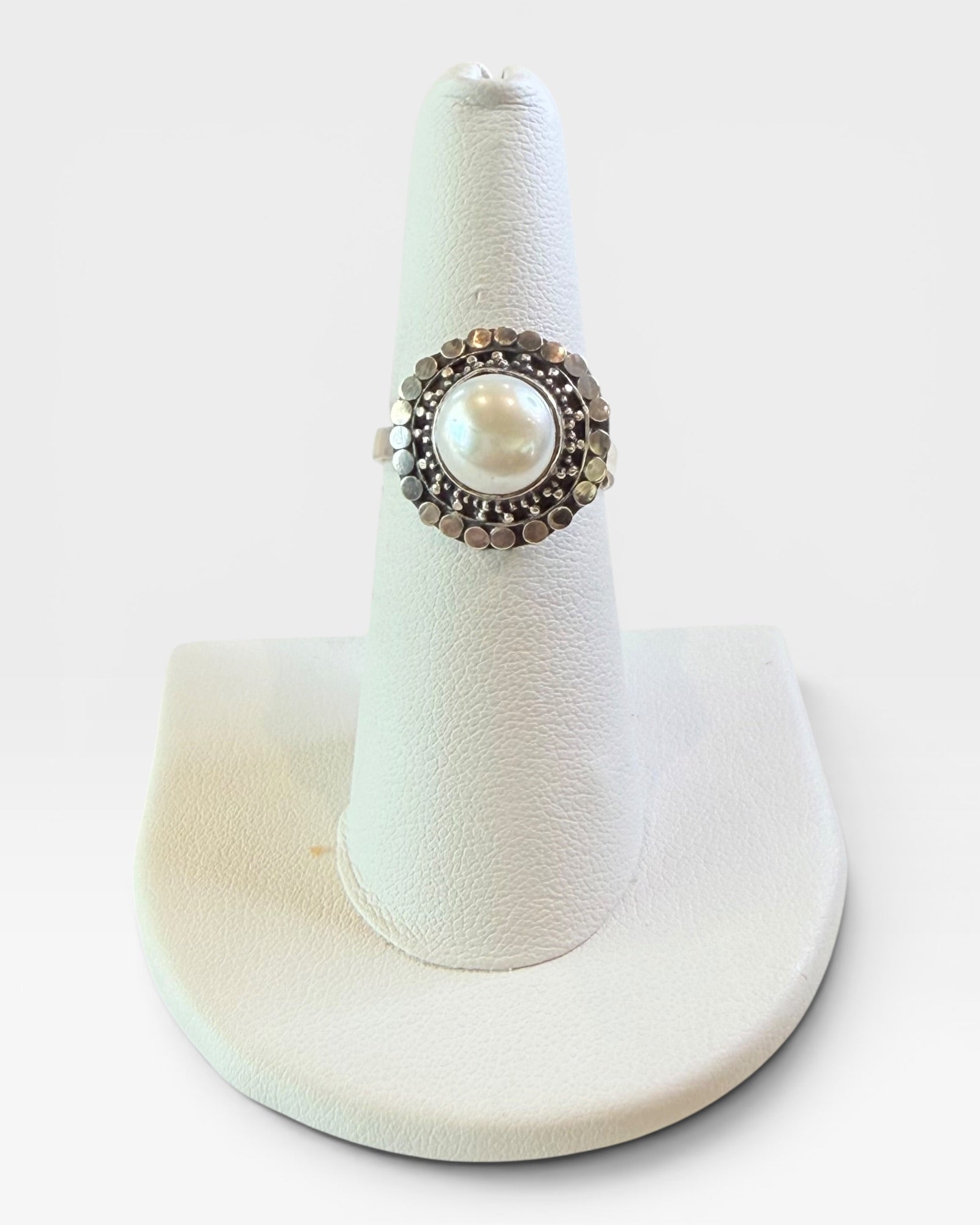 Sterling Silver Bali Handmade Adjustable Pearl Ring