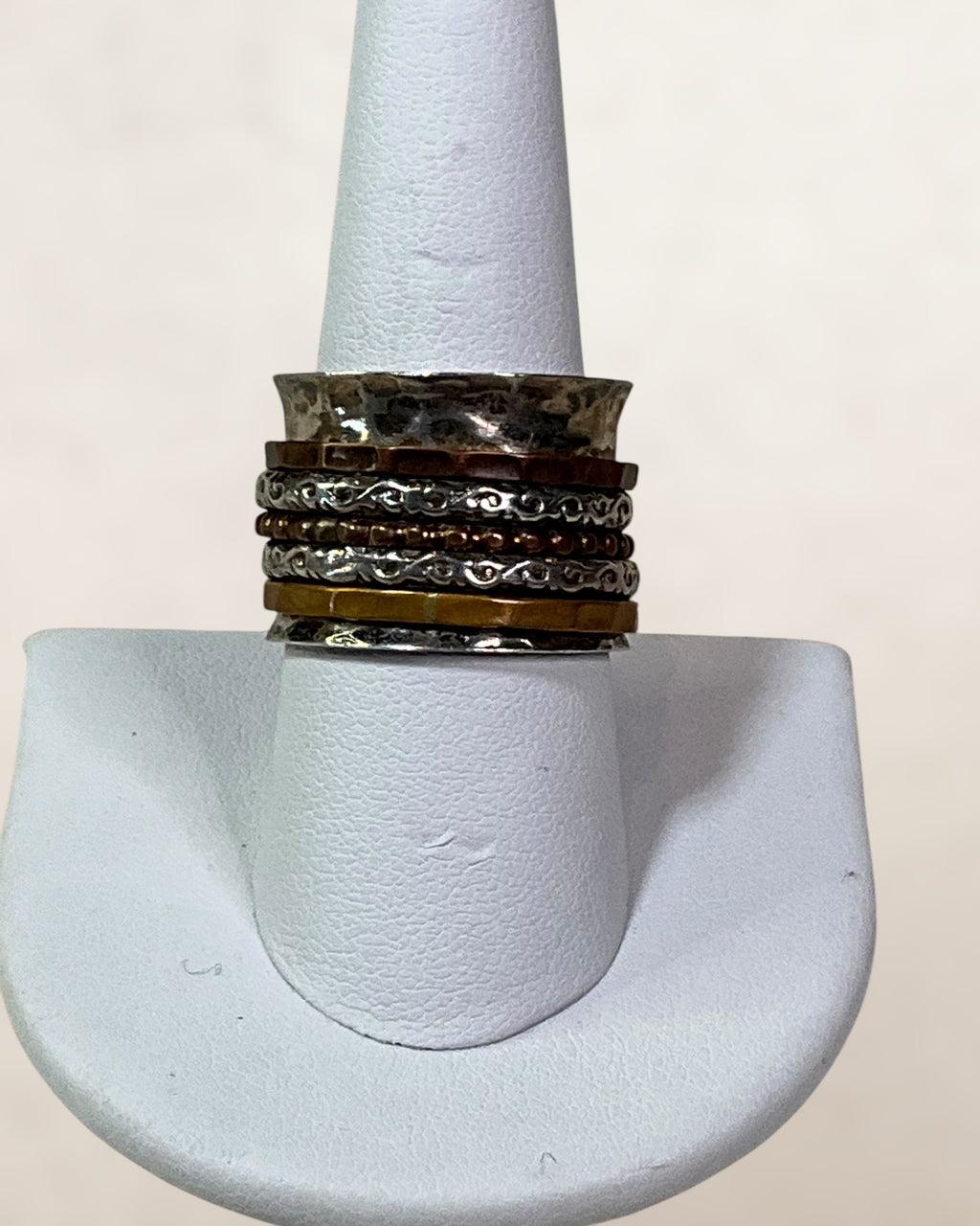 Sterling Silver, Brass & Copper Spinner Ring - Pre-Loved
