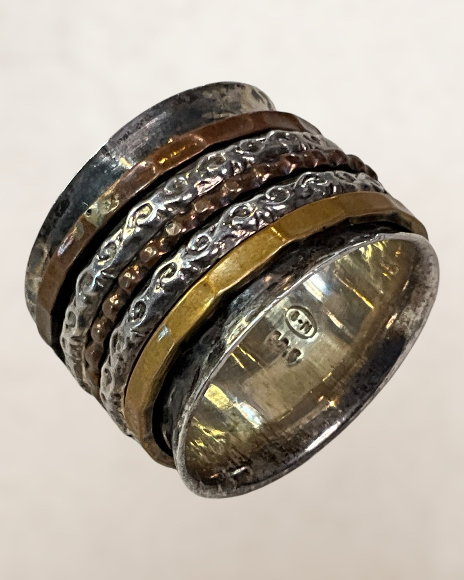 Sterling Silver, Brass & Copper Spinner Ring - Pre-Loved