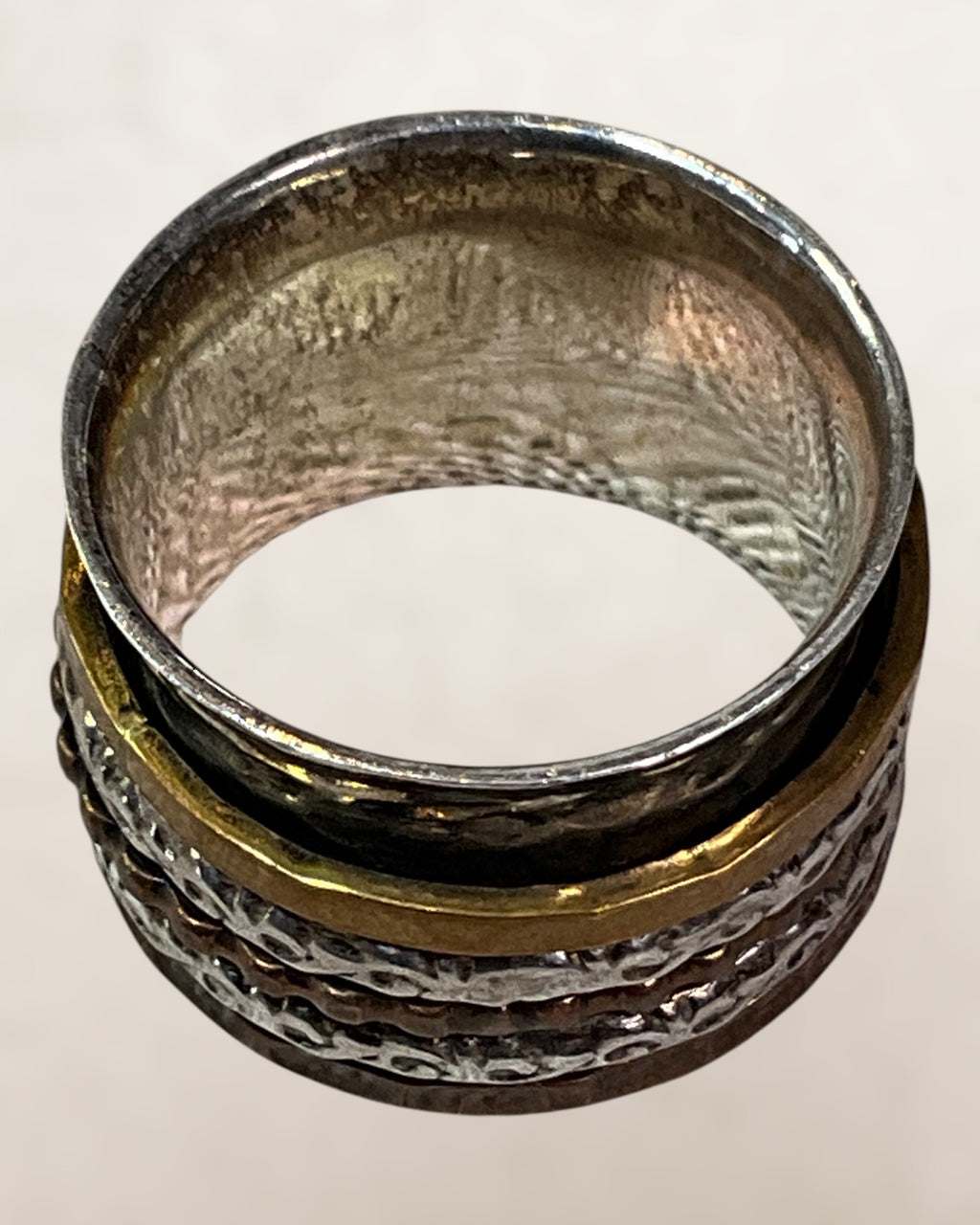 Sterling Silver, Brass & Copper Spinner Ring - Pre-Loved
