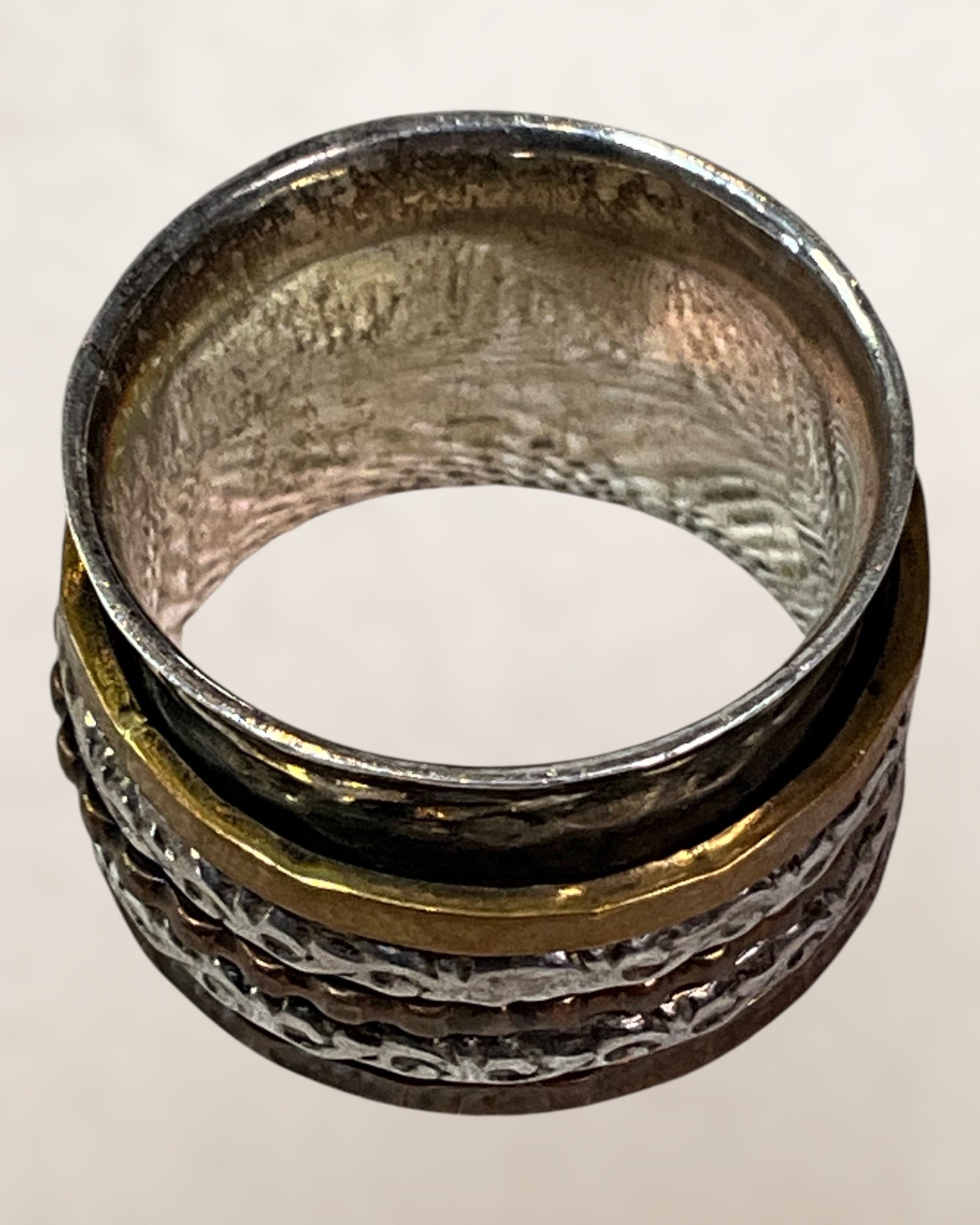 Sterling Silver, Brass & Copper Spinner Ring - Pre-Loved