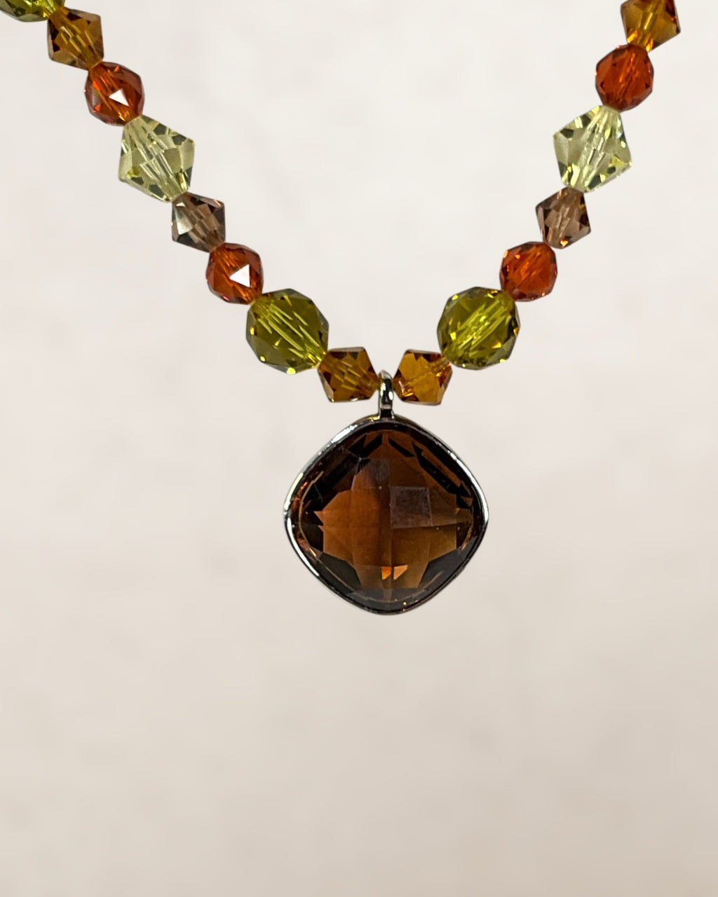 Swarovski 14-17” Fall Colored Glass and Silver Plated Bezel Necklace - Estate Sale (Great Condition)