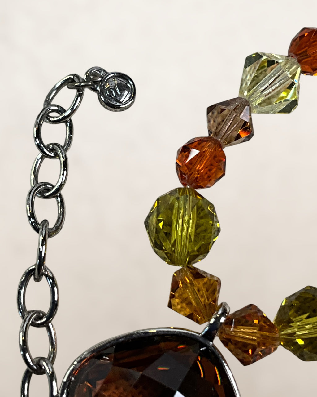 Swarovski 14-17” Fall Colored Glass and Silver Plated Bezel Necklace - Estate Sale (Great Condition)