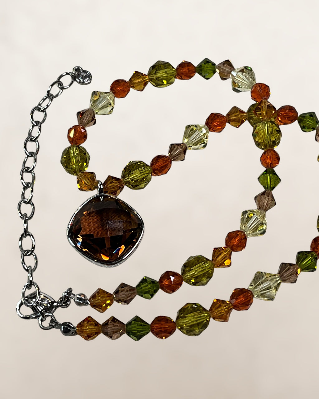 Swarovski 14-17” Fall Colored Glass and Silver Plated Bezel Necklace - Estate Sale (Great Condition)