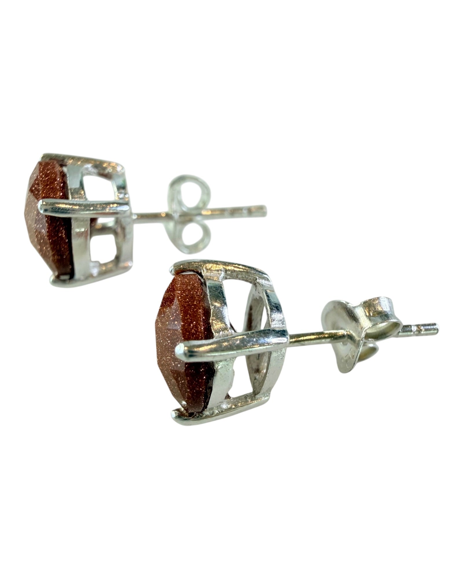 Sterling Silver Sunstone Stud Earrings