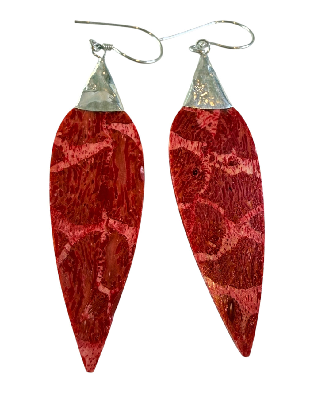 Sterling Silver Bali Sponge Coral Dangle Earrings