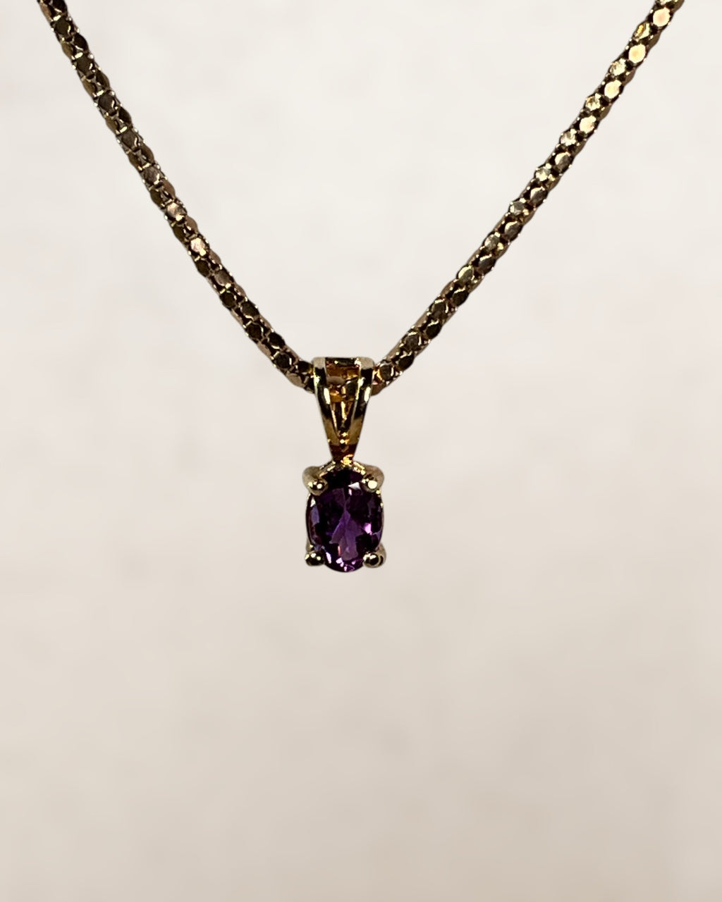 Ross Simmons Amethyst Pedant on a Gold Over Sterling Silver 18”  Popcorn Chain - Estate Sale (Great Condition)