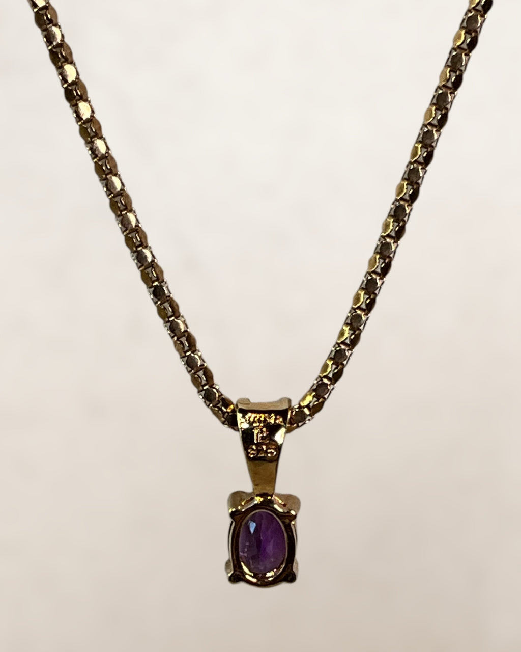 Ross Simmons Amethyst Pedant on a Gold Over Sterling Silver 18”  Popcorn Chain - Estate Sale (Great Condition)