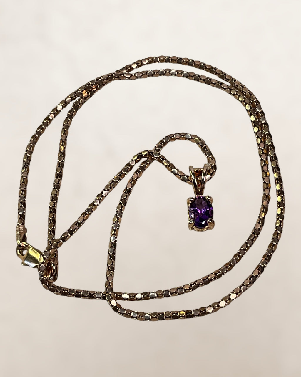 Ross Simmons Amethyst Pedant on a Gold Over Sterling Silver 18”  Popcorn Chain - Estate Sale (Great Condition)
