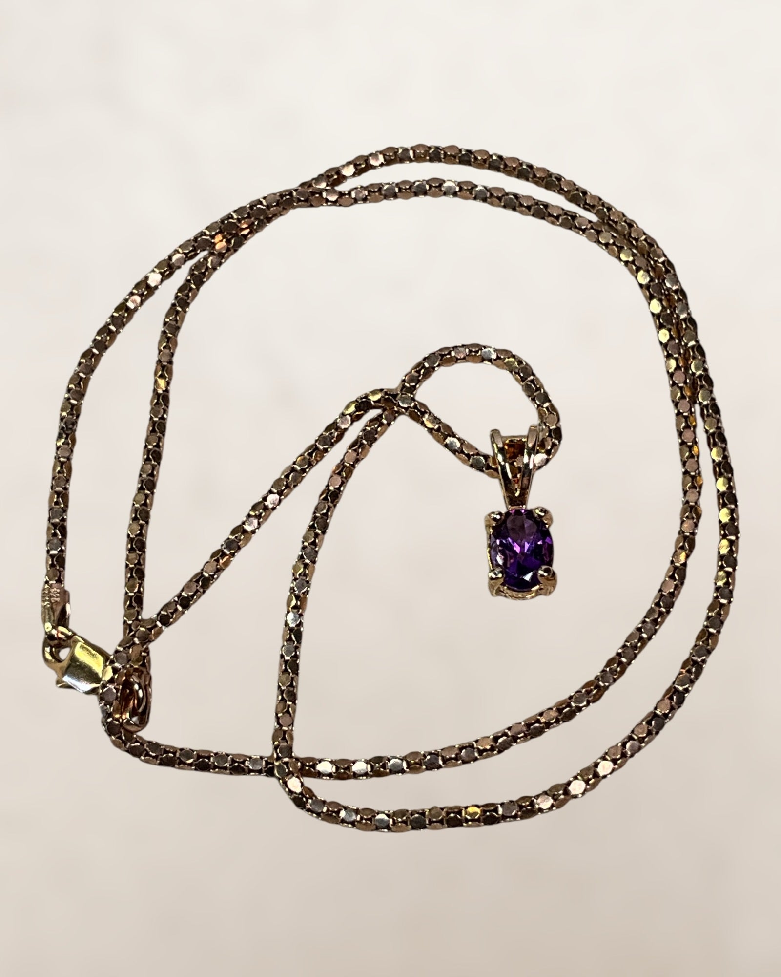Ross Simmons Amethyst Pedant on a Gold Over Sterling Silver 18”  Popcorn Chain - Estate Sale (Great Condition)
