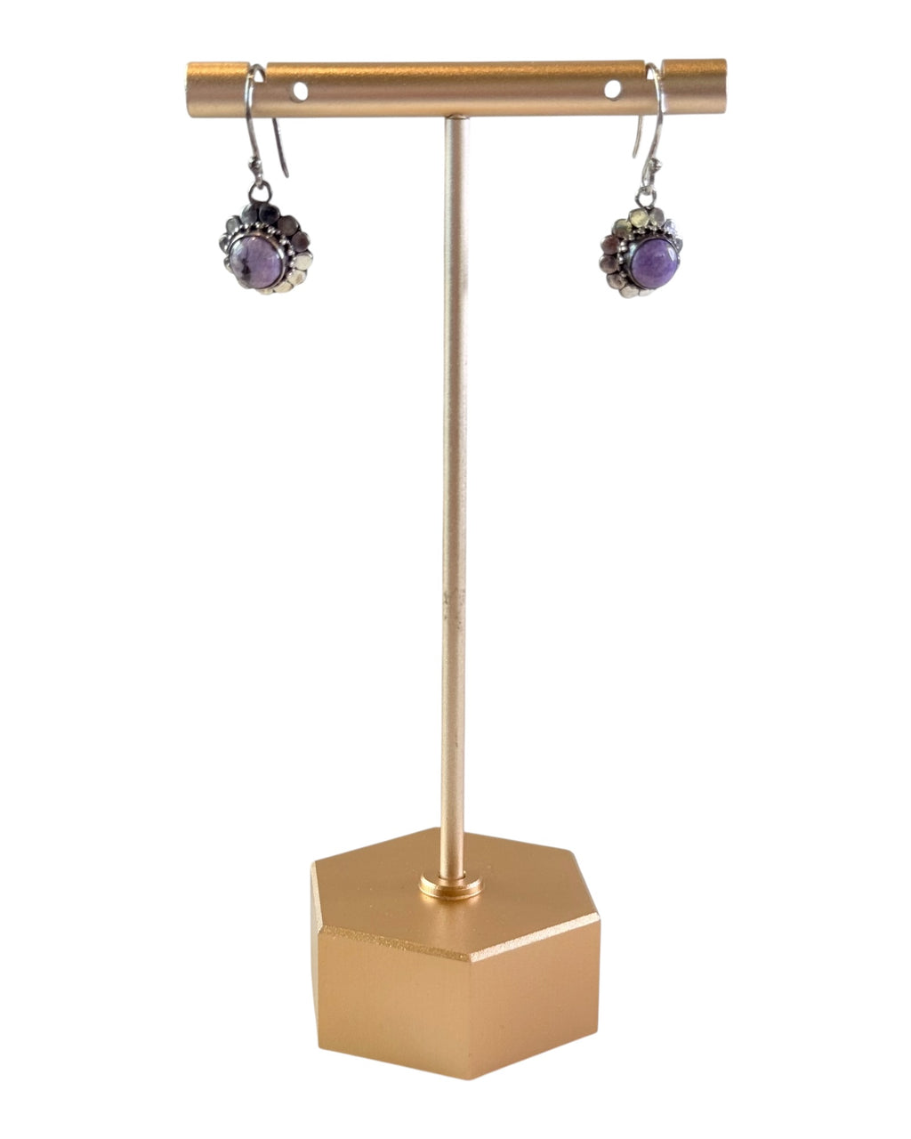 Sterling Silver Natural Bali Sugilite Dangle Earrings