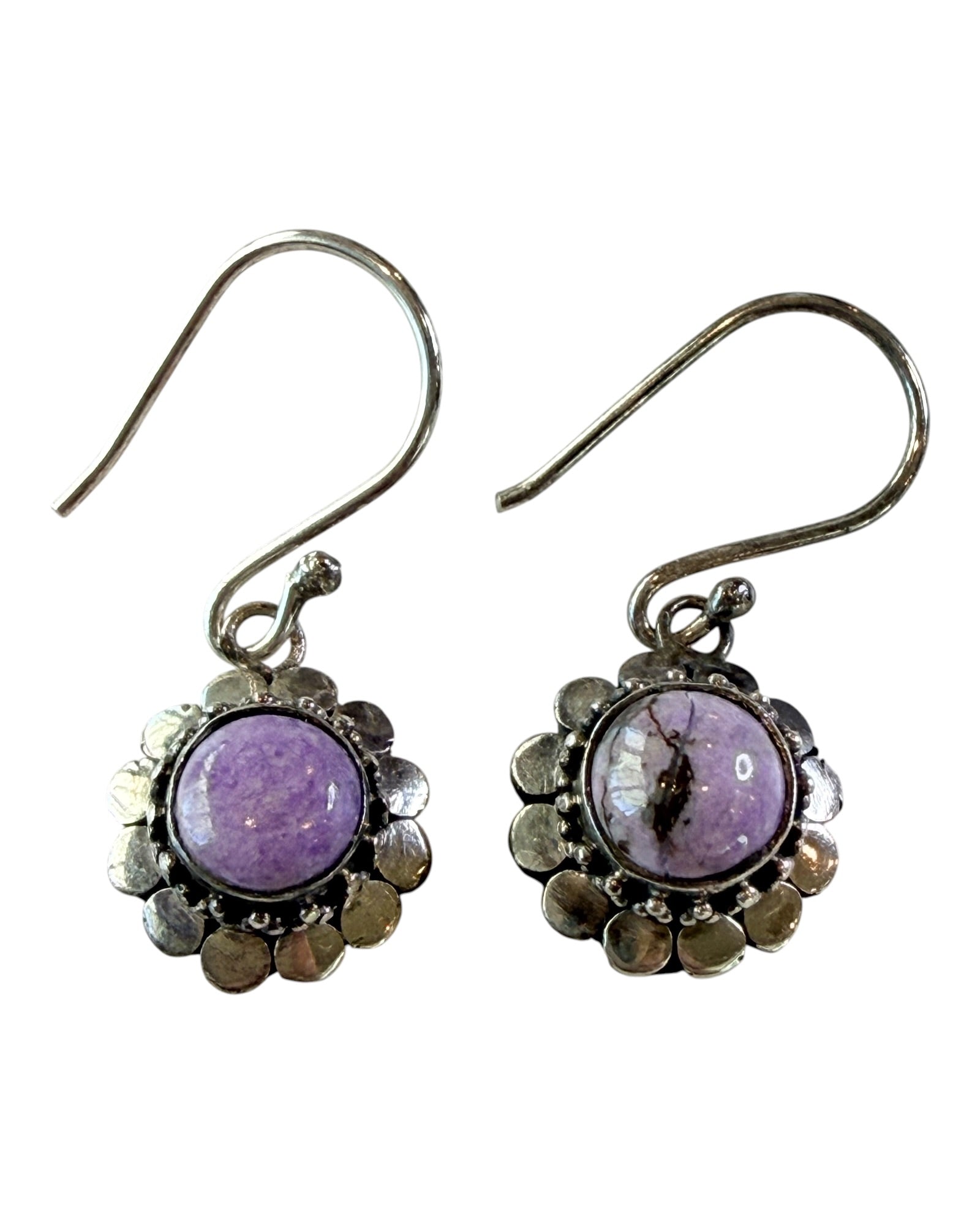 Sterling Silver Natural Bali Sugilite Dangle Earrings