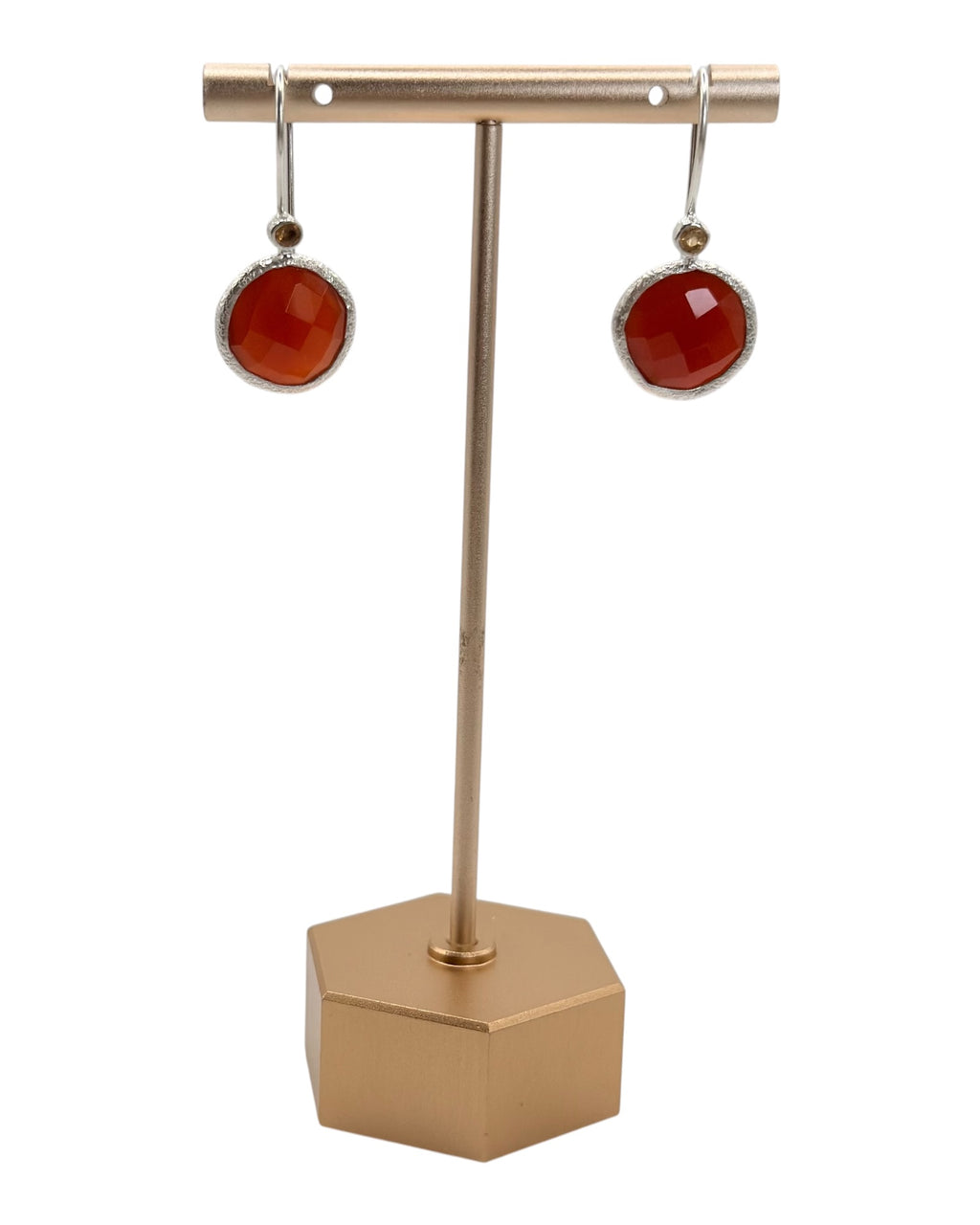 Sterling Silver Carnelian and Citrine Dangle Earrings