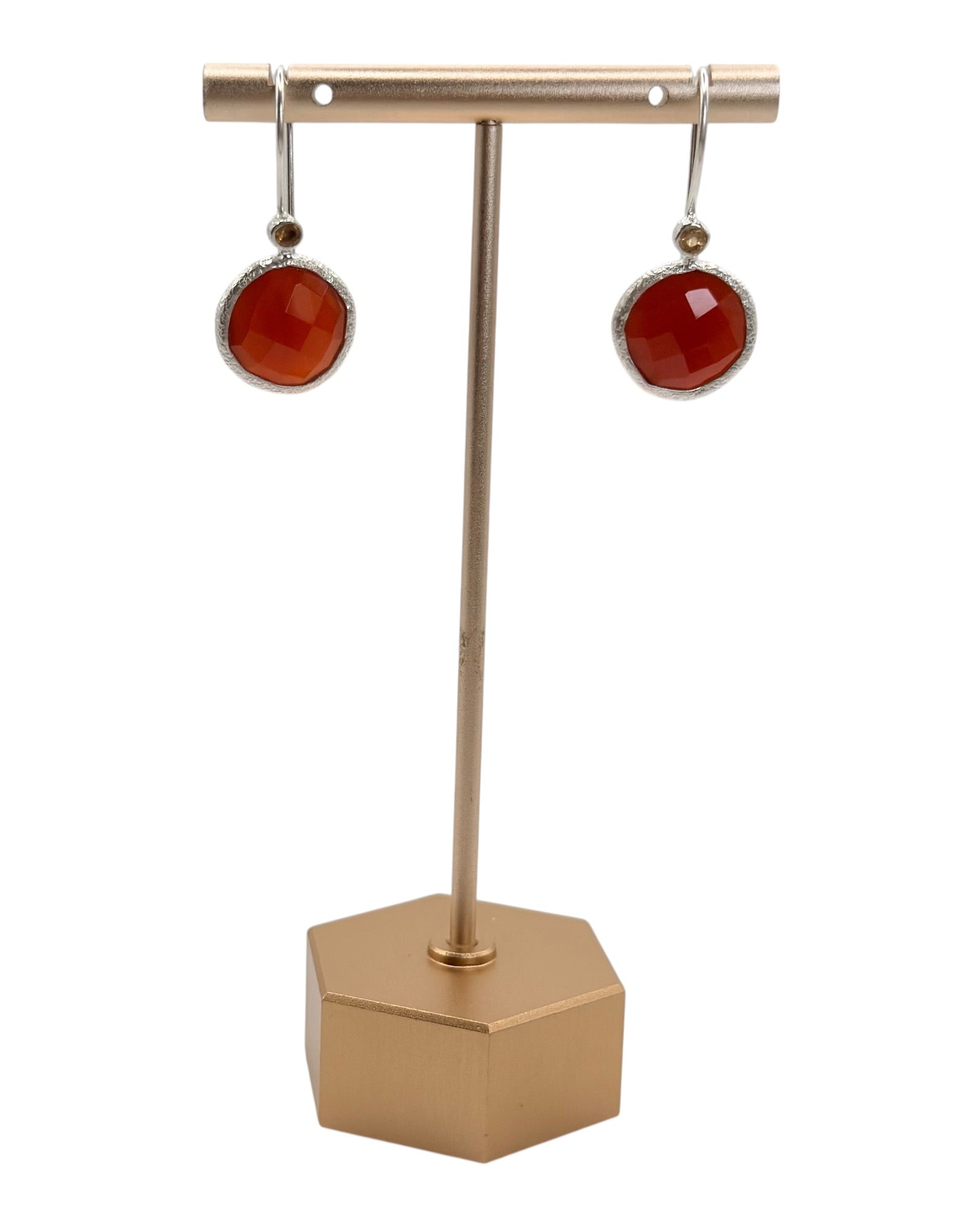 Sterling Silver Carnelian and Citrine Dangle Earrings