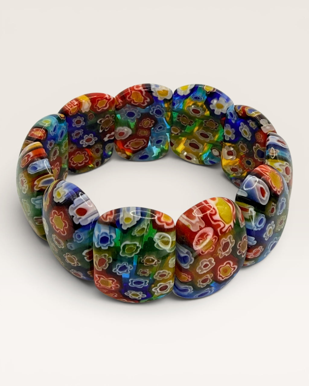 Milifiori Murano Beaded  Stretch Glass Bracelet