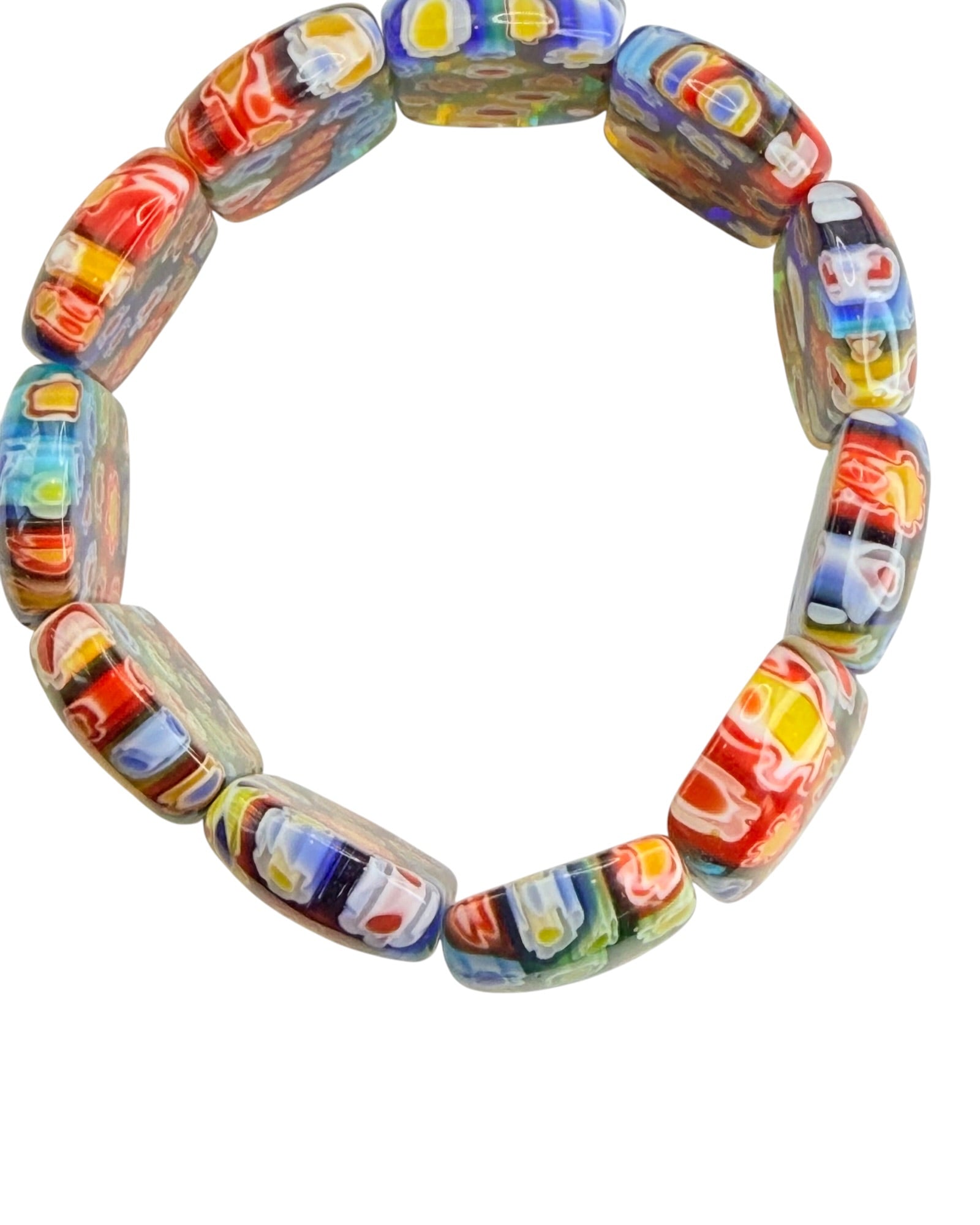 Milifiori Murano Beaded  Stretch Glass Bracelet