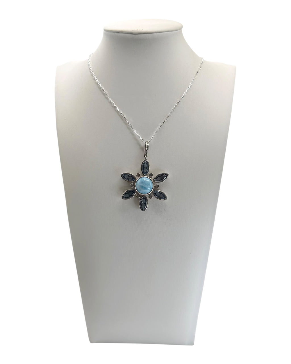 Sterling Silver Larimar & Larimar & Blue Topaz Pendant Necklace