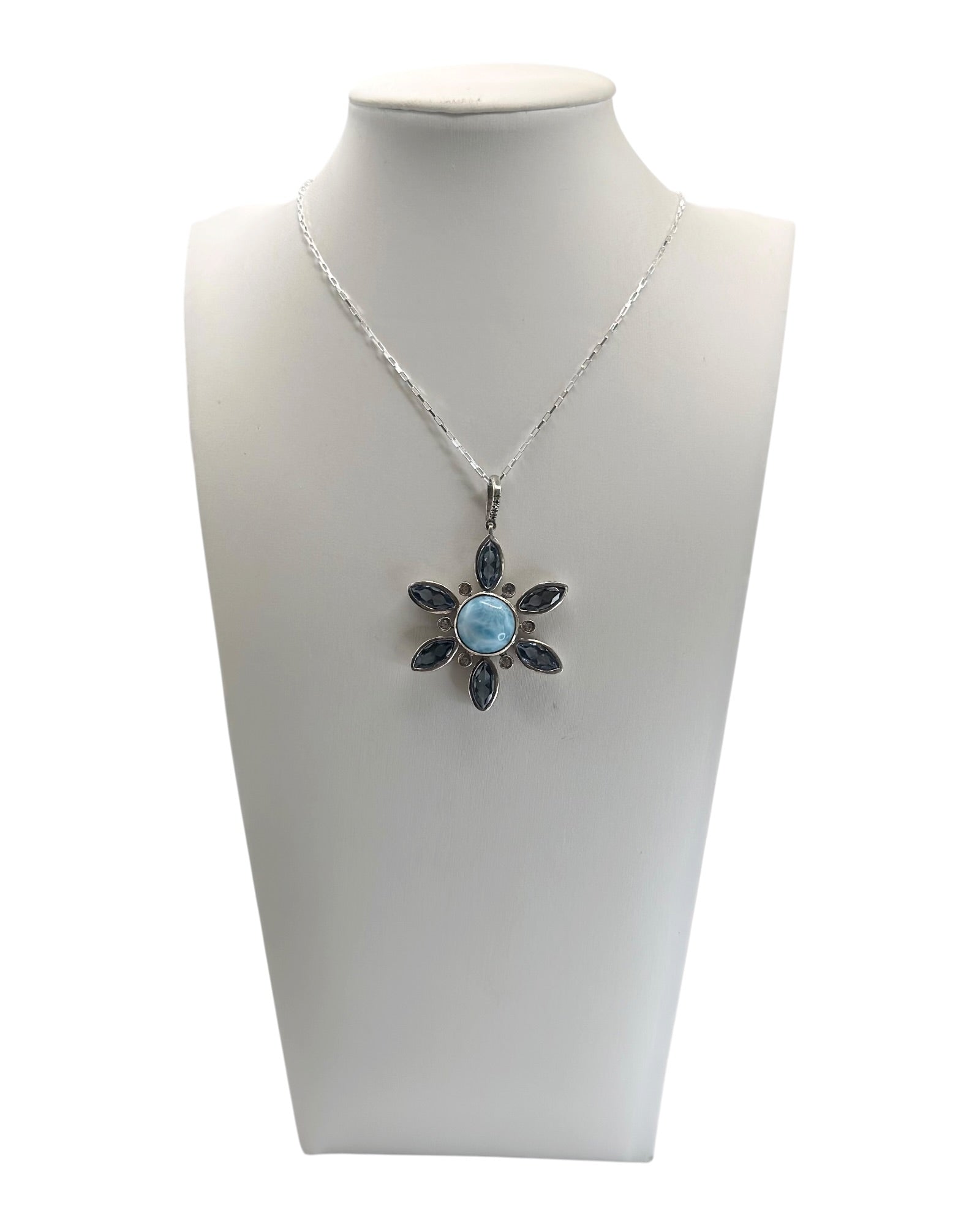 Sterling Silver Larimar & Larimar & Blue Topaz Pendant Necklace