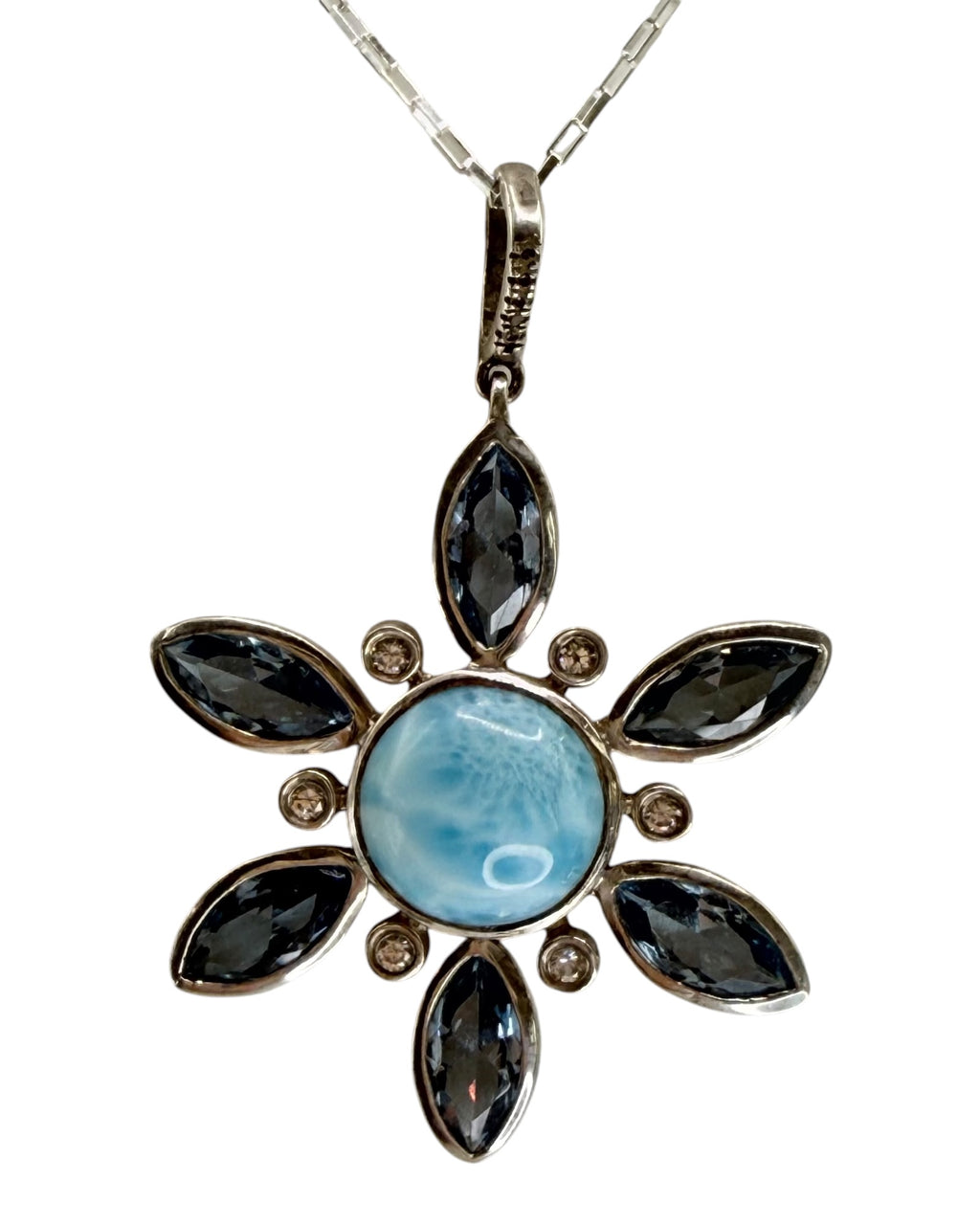 Sterling Silver Larimar & Larimar & Blue Topaz Pendant Necklace