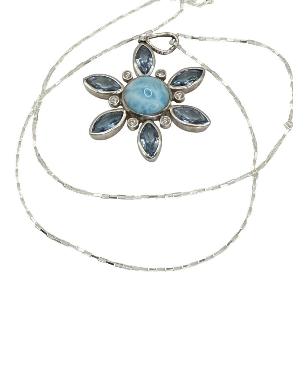 Sterling Silver Larimar & Larimar & Blue Topaz Pendant Necklace