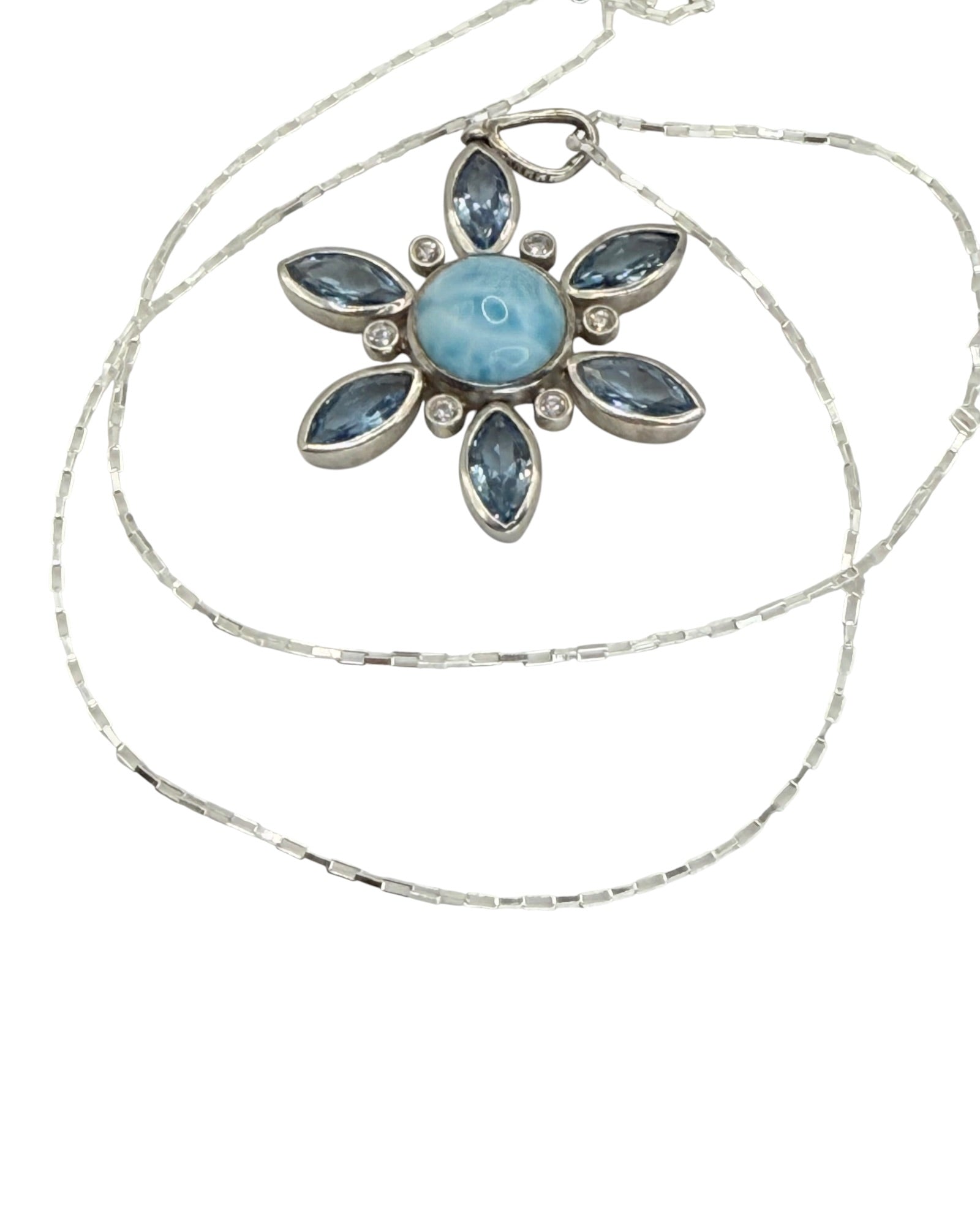 Sterling Silver Larimar & Larimar & Blue Topaz Pendant Necklace