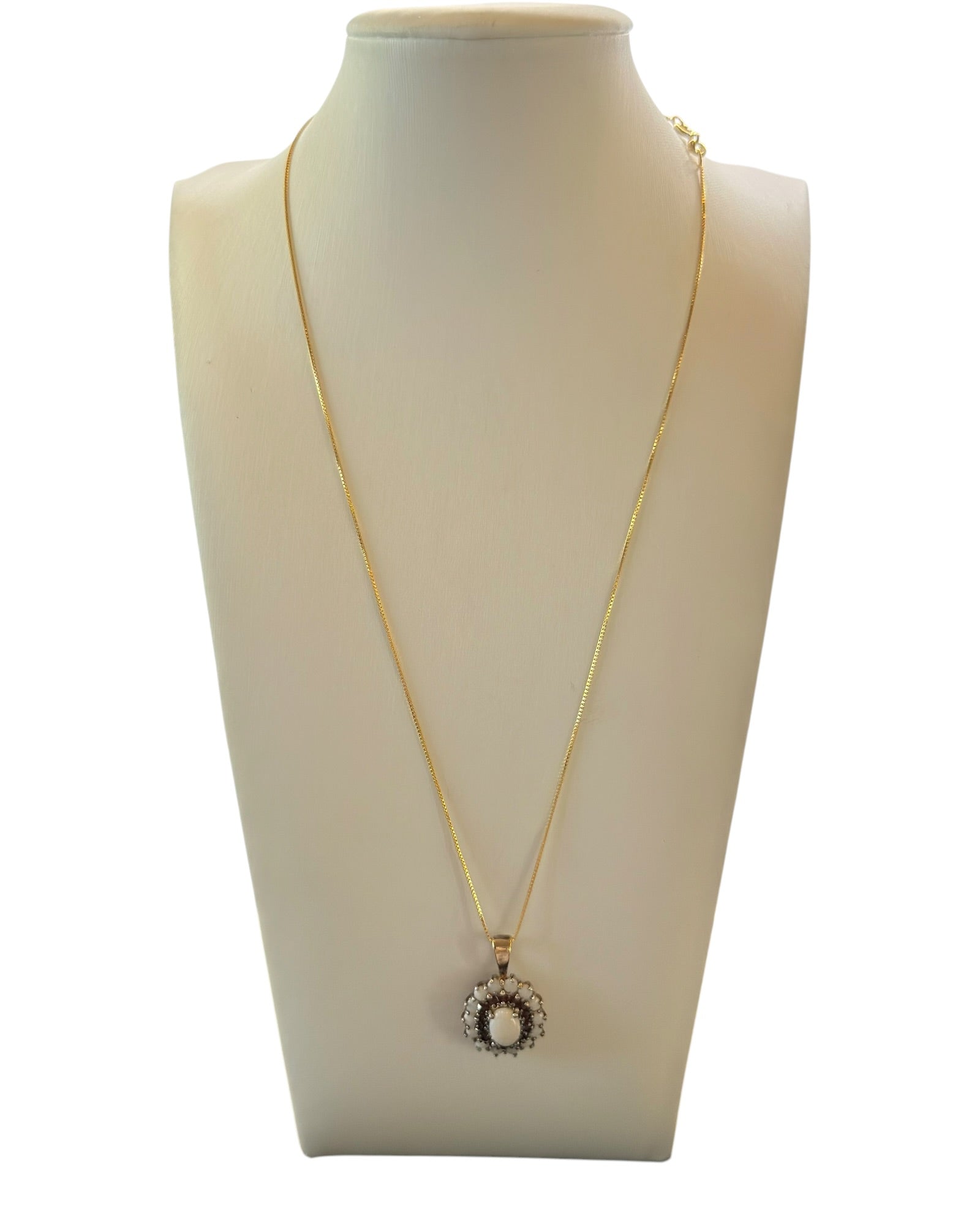 Gold Over Sterling Silver Australian Opal & Garnet Pendant Necklace