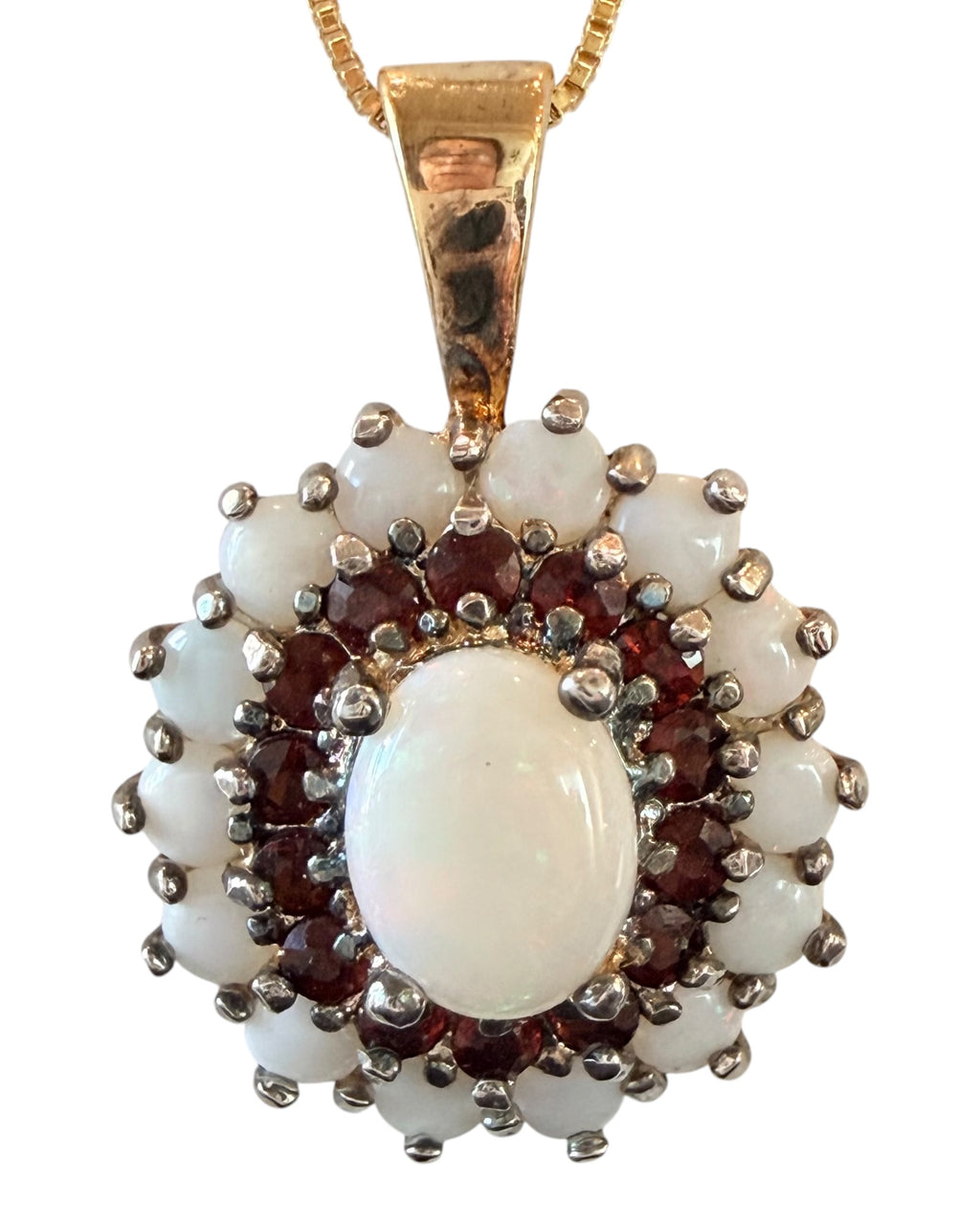 Gold Over Sterling Silver Australian Opal & Garnet Pendant Necklace