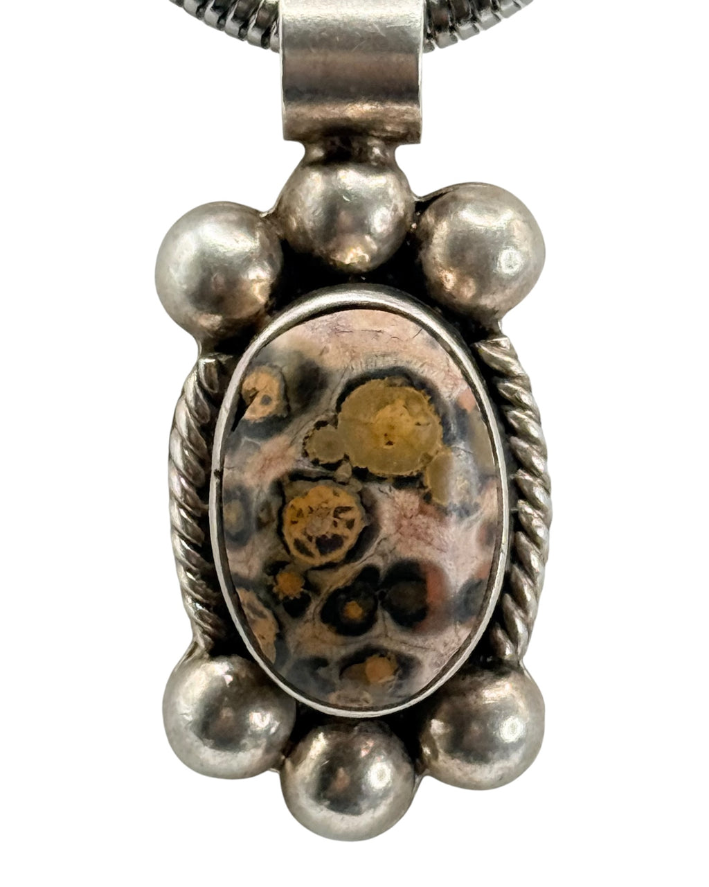 Tasco Mexico 13 grams Leopard Skin Jasper Pendant Necklace on 18” Chain - Estate Sale (Great Condition)
