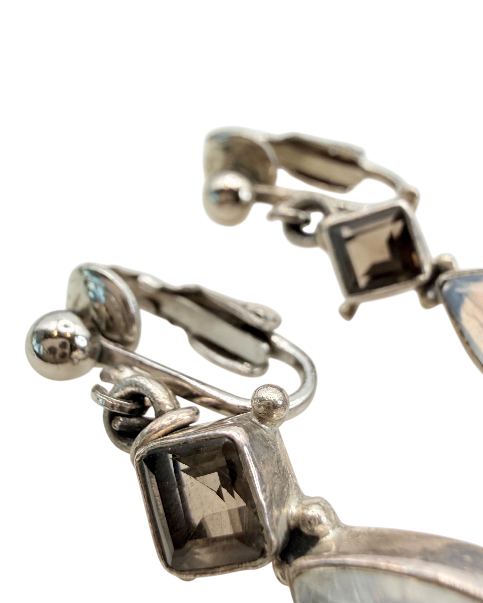 Nicky Butler Sterling Silver Smoky, Moonstone & Garnet Dangle Clip On Earrings - Estate Sale (Great Condition)