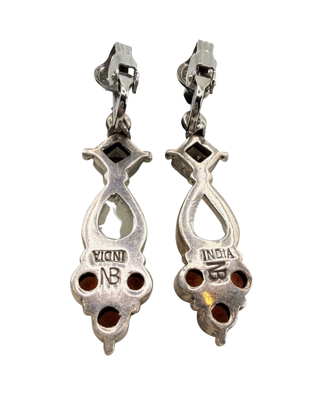 Nicky Butler Sterling Silver Smoky, Moonstone & Garnet Dangle Clip On Earrings - Estate Sale (Great Condition)