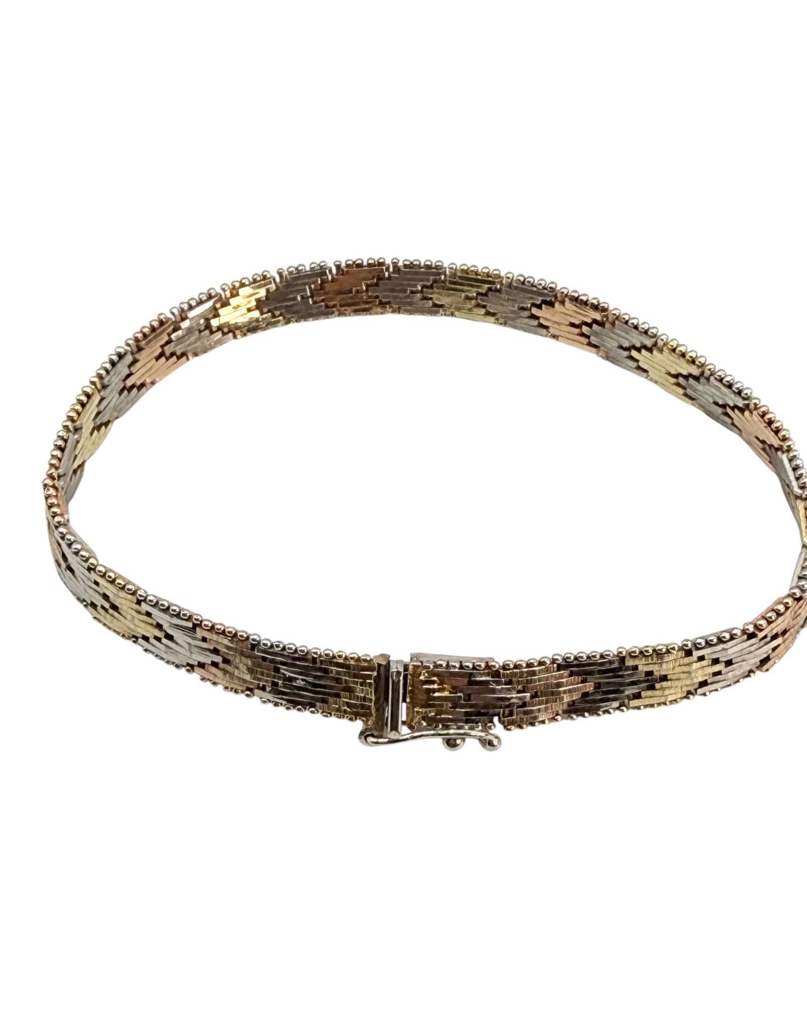 Italian Made Milor Riccio Sterling Silver Tri-Colored 8” Bracelet - Estate Sale (Great Condition)