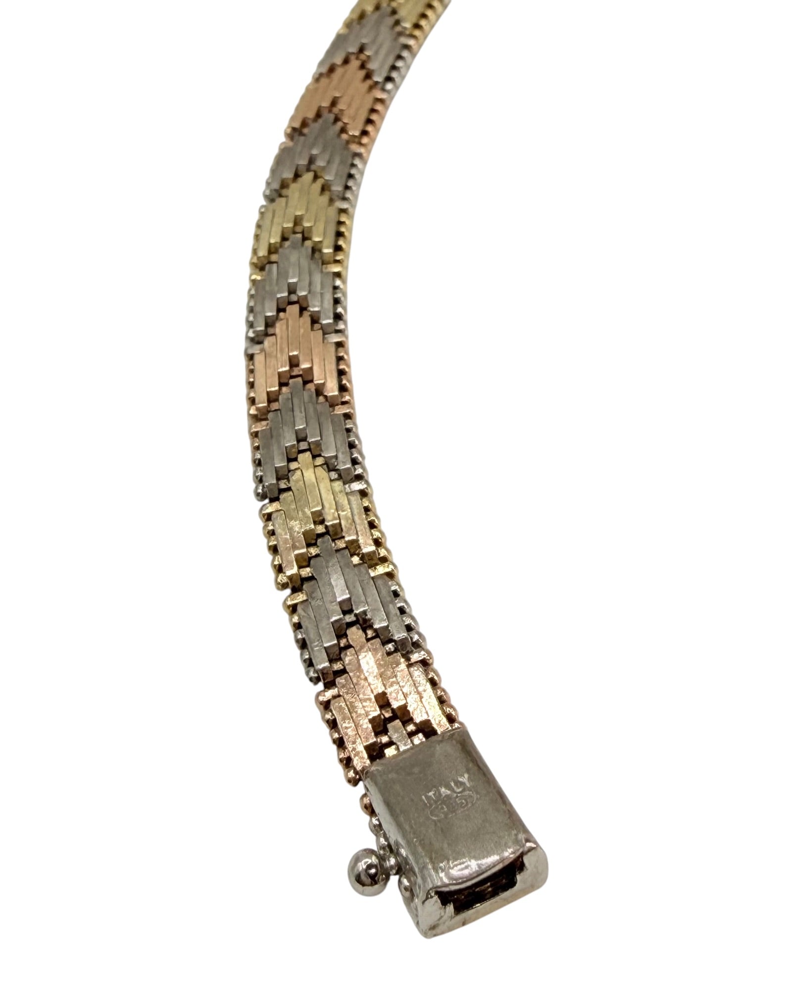 Italian Made Milor Riccio Sterling Silver Tri-Colored 8” Bracelet - Estate Sale (Great Condition)