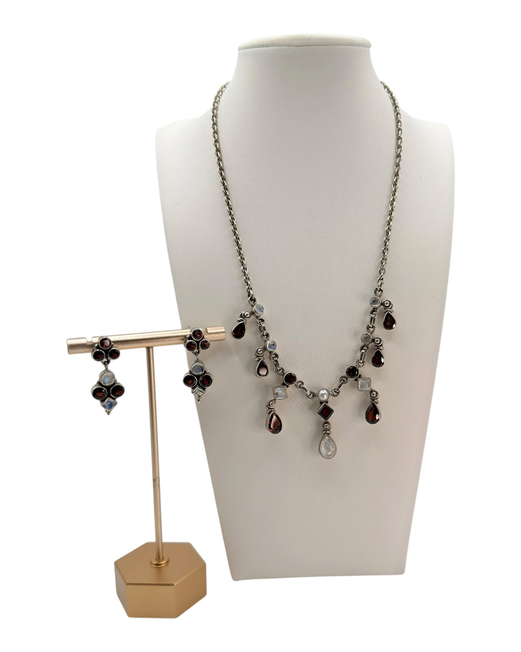 Nicky Butler Sterling Silver 16” Moonstone and Garnet Jewelry Set - Estate Sale (Great Condition)
