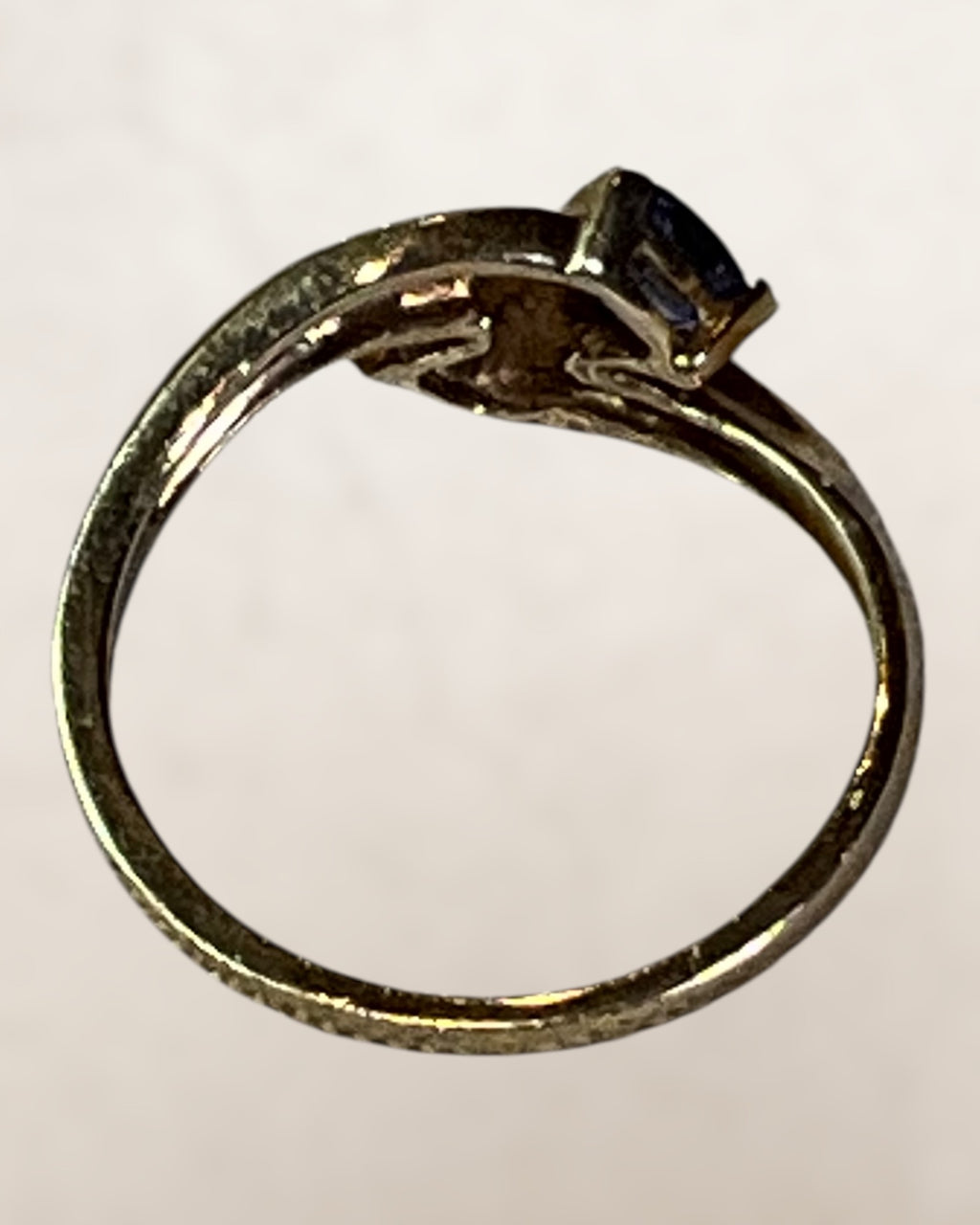 Vintage 10k Yellow Gold By Pass Ring Featuring Two Vibrant Trillion Cut Tanzanite and Channel set Diamonds - Estate sale (Great Condition)