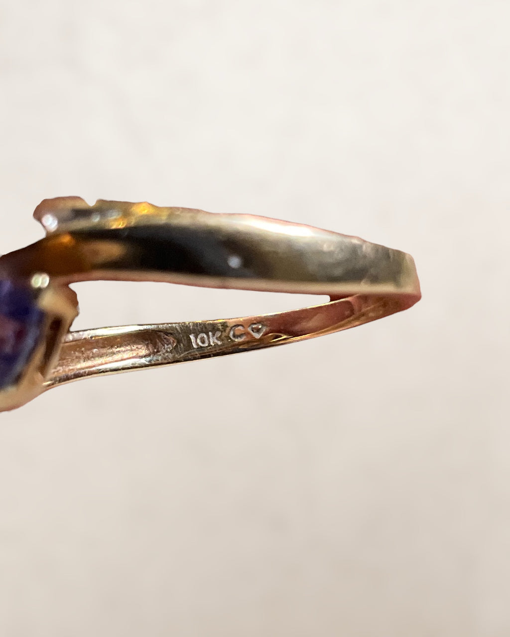 Vintage 10k Yellow Gold By Pass Ring Featuring Two Vibrant Trillion Cut Tanzanite and Channel set Diamonds - Estate sale (Great Condition)