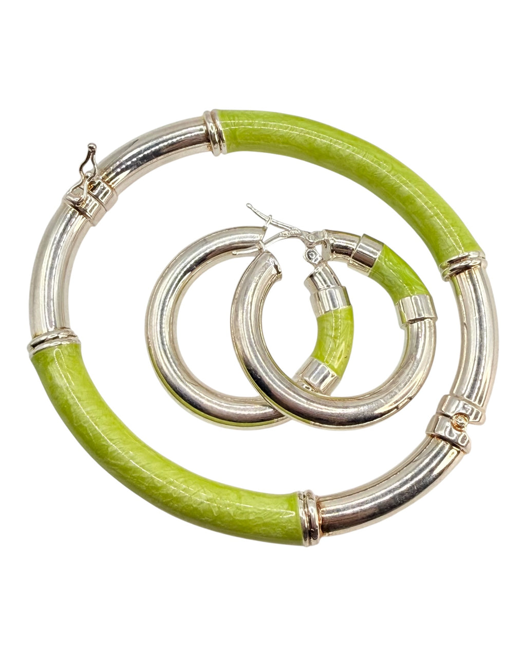 Milor 27 Grams Sterling Silver & Enamel 7” Bracelet & Hoop Earring Jewelry Set - Estate Sale (Great Condition)