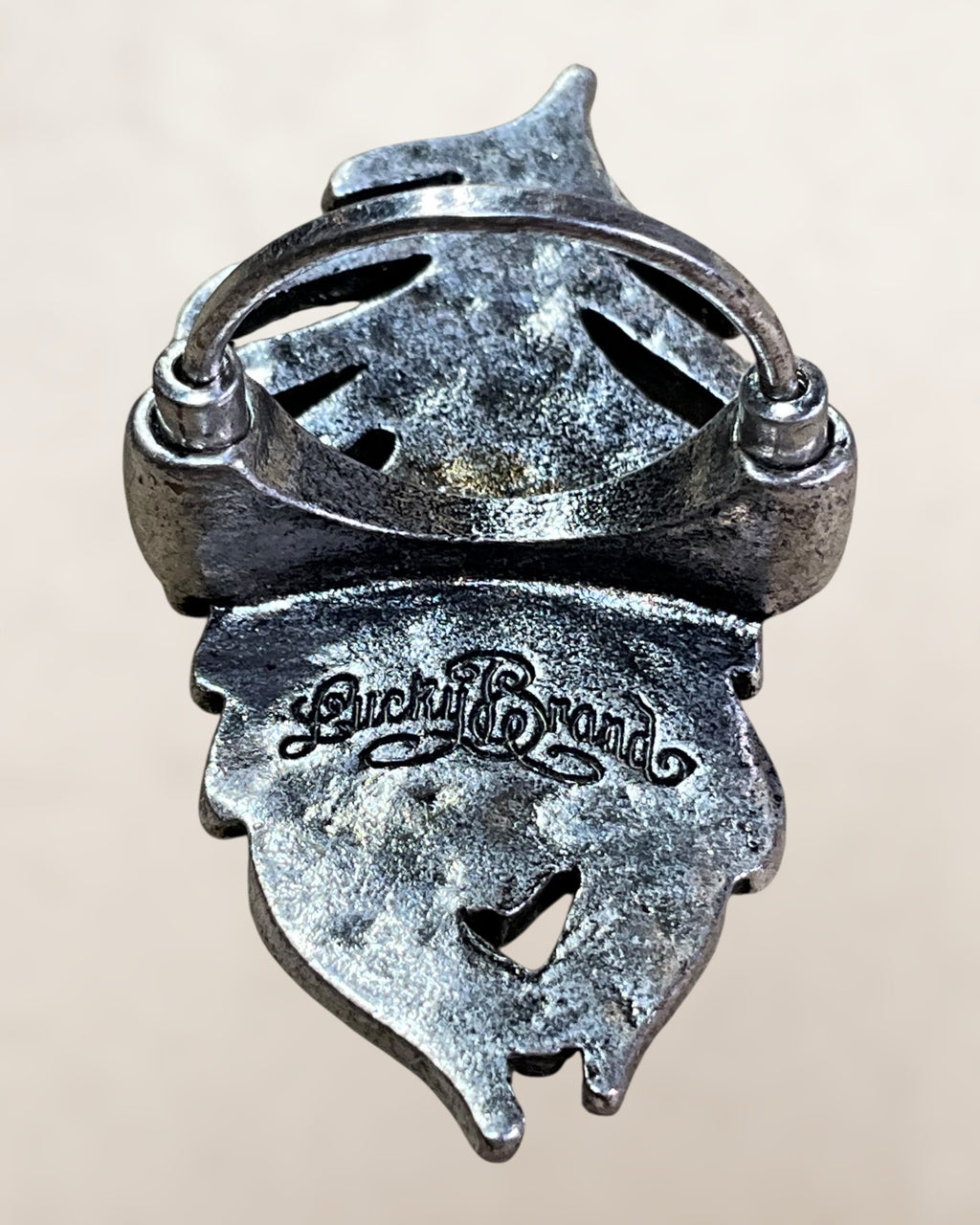 Lucky Brand Antiqued Silver Tone Feather Statement Ring - Estate Sale (Great Condition)