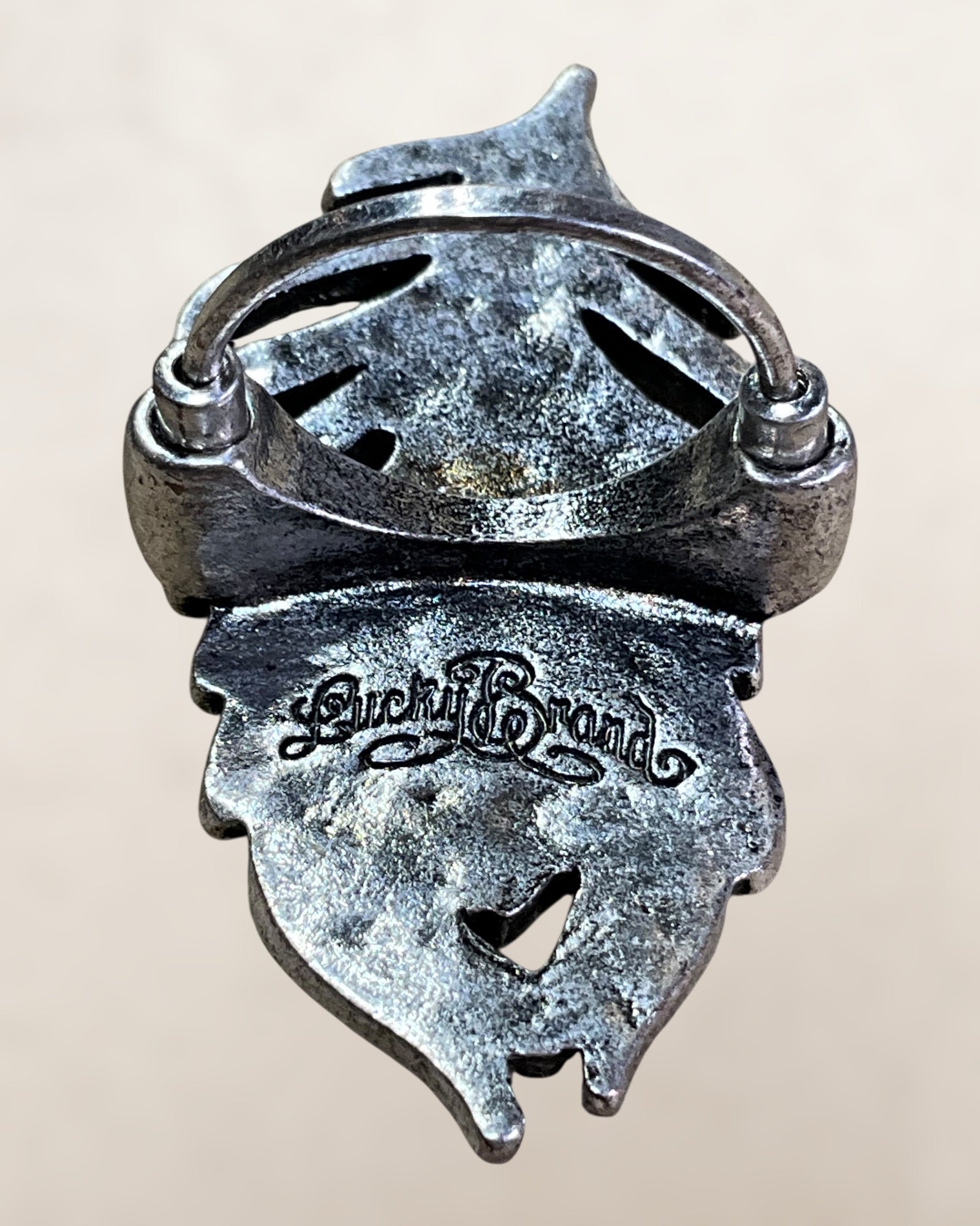 Lucky Brand Antiqued Silver Tone Feather Statement Ring - Estate Sale (Great Condition)