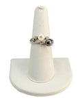 Sterling Silver Black and White Pearl Cubic Zirconia Ring - Estate Sale (Great Condition)