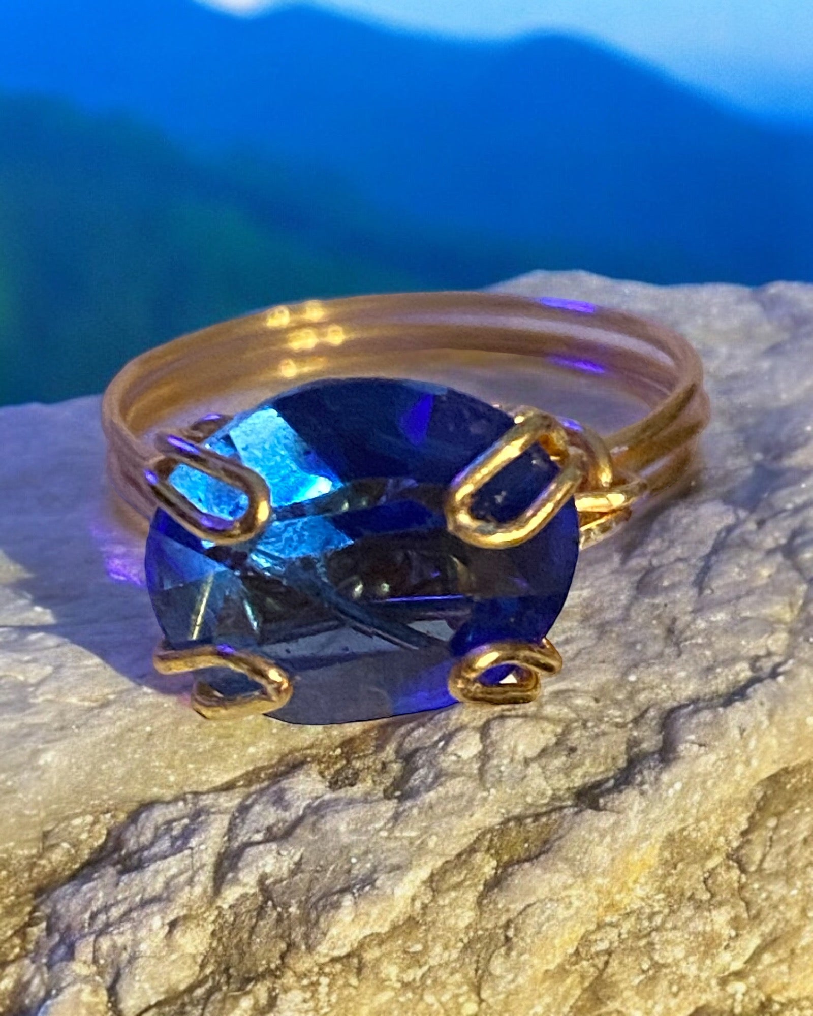 Blue Crystal Wire Wrapped Ring (Size 7.5)