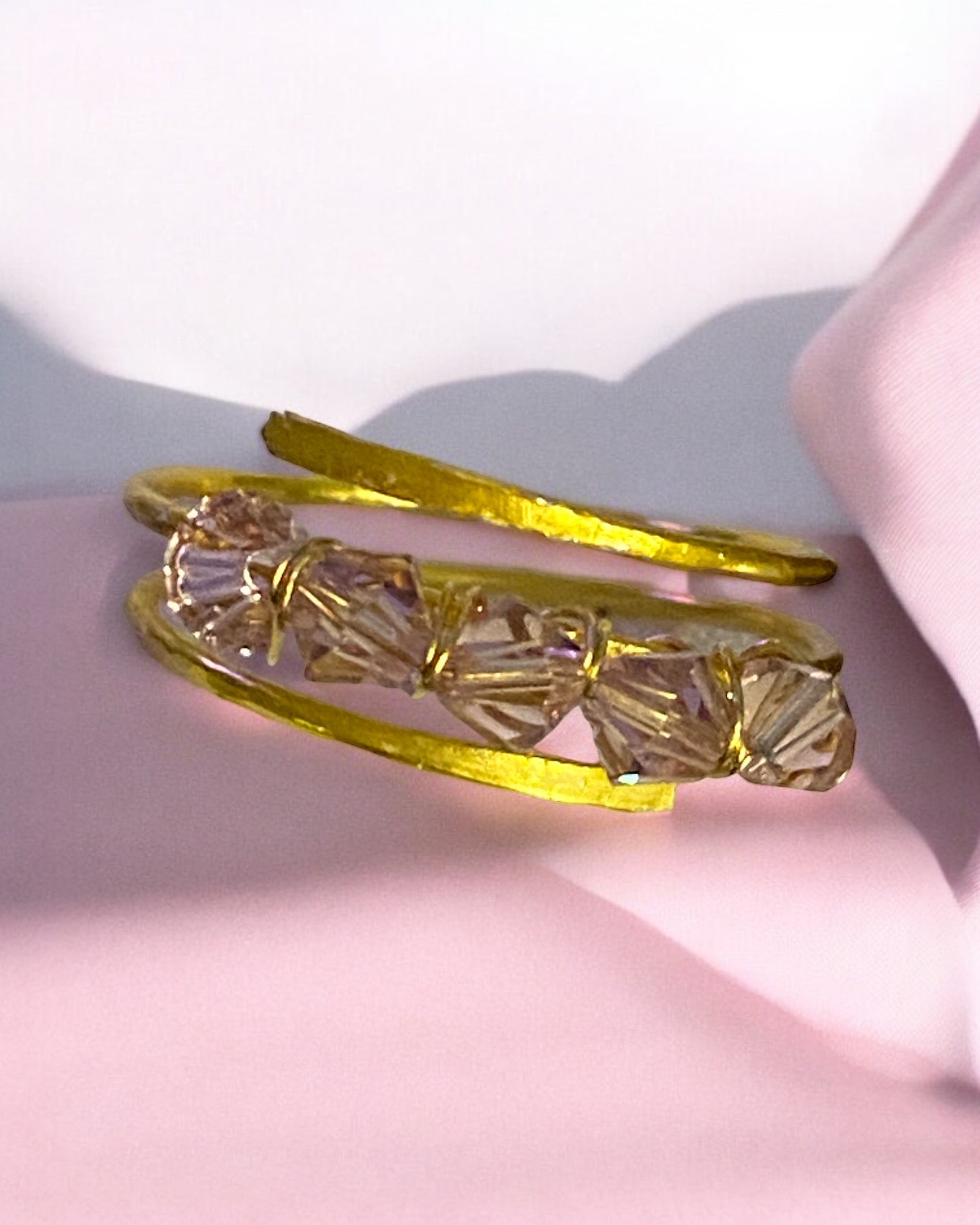 Pink Crystal Triple Wrap Wire Wrapped Ring (Size 8.5)