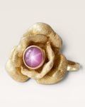Vintage 1950s 14K Gold Rose Blossom Ring with Synthetic Lind Star Sapphire - Estate Sale (Good Condition)